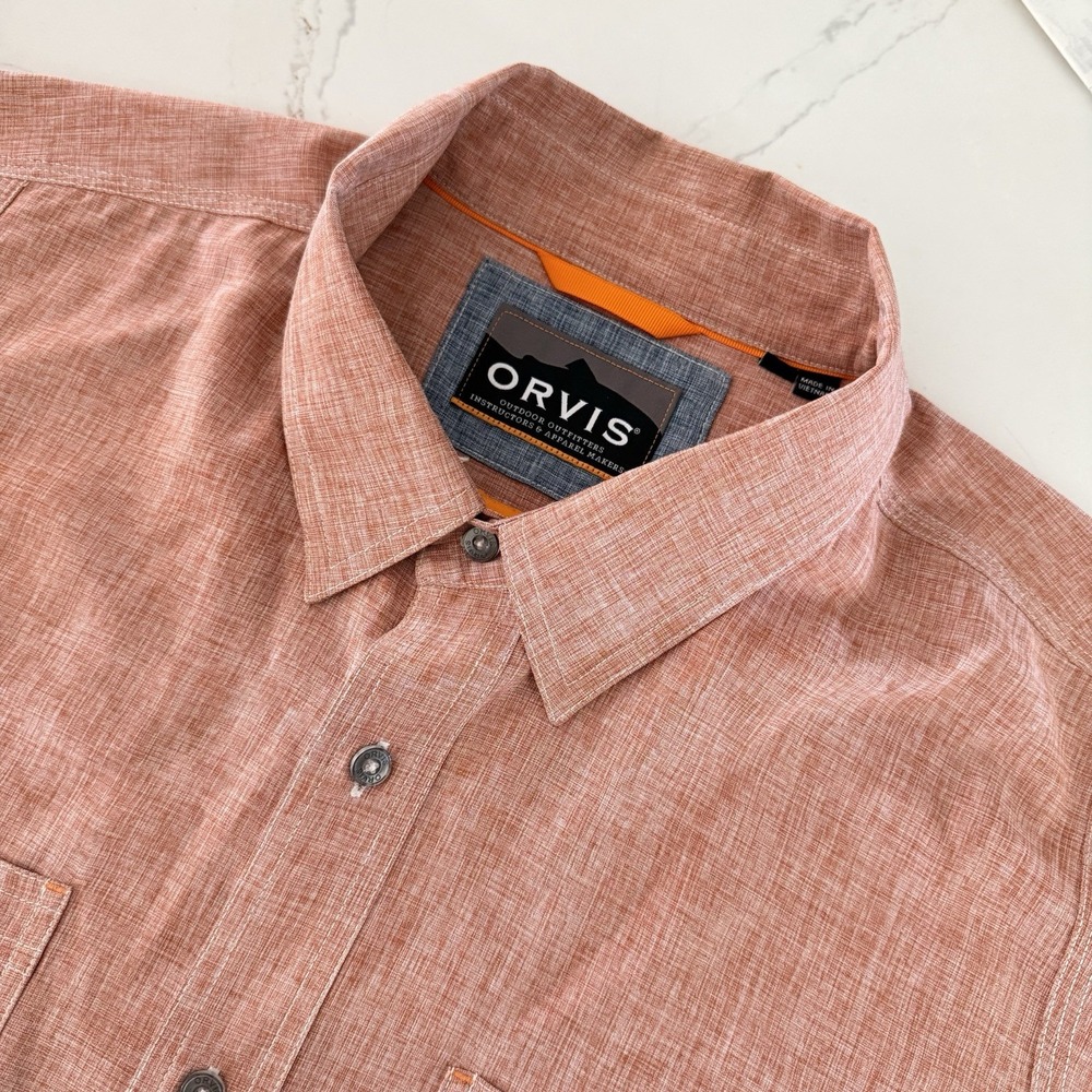 Orvis Tech Chambray Shirt Mens 2XL Long Sleeve Terracotta Button Down Fishing